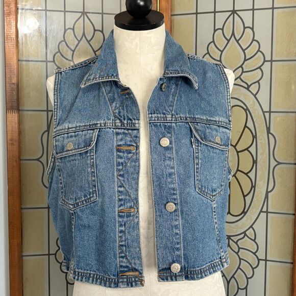 Vintage Levi's 90's Denim Jeans Button Up Side Button Vest Size L - Picture 1 of 9